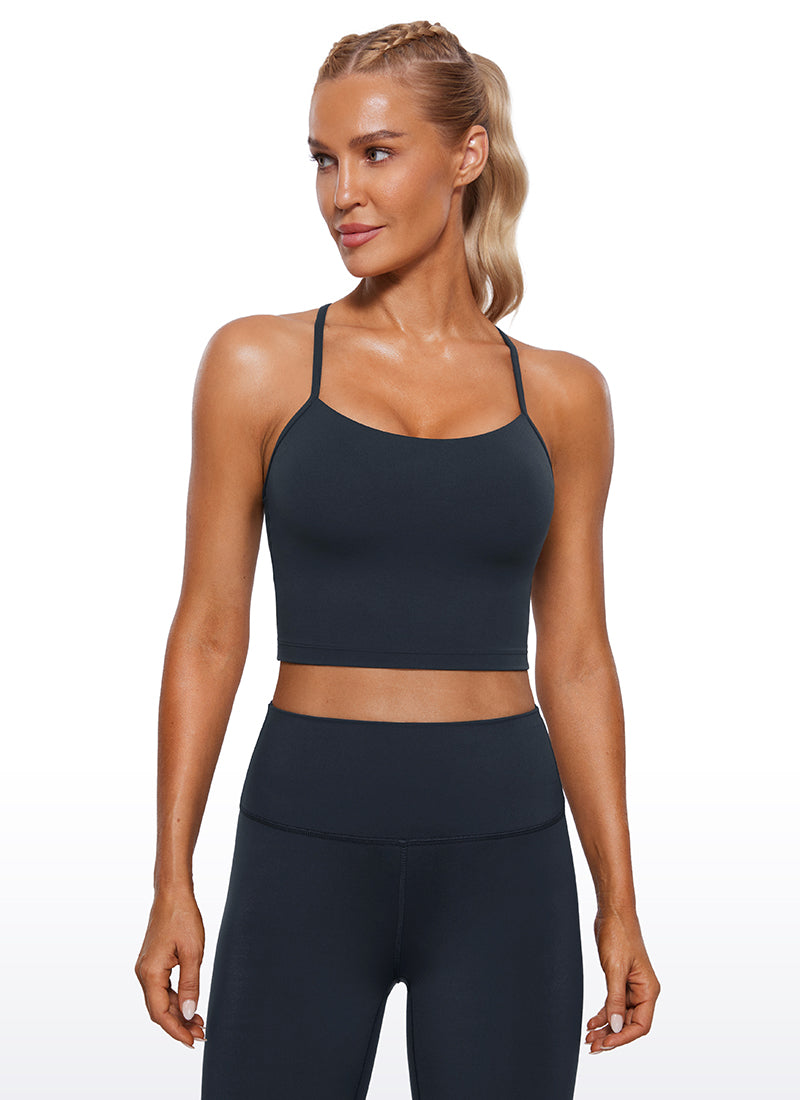 CRZ YOGA Womens Butterluxe Y Back Longline Sports Bras Crop Tank Top True Navy