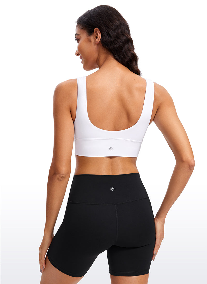 CRZ YOGA Women's Light Support Butterluxe Yoga Bra Longline U back V Neck White