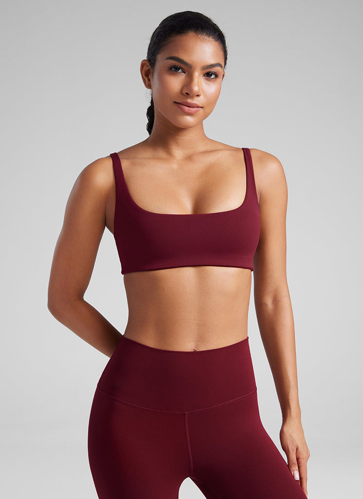 CRZ YOGA Women Butterluxe Square Neck Cami Padded Mini Bra Deep Red