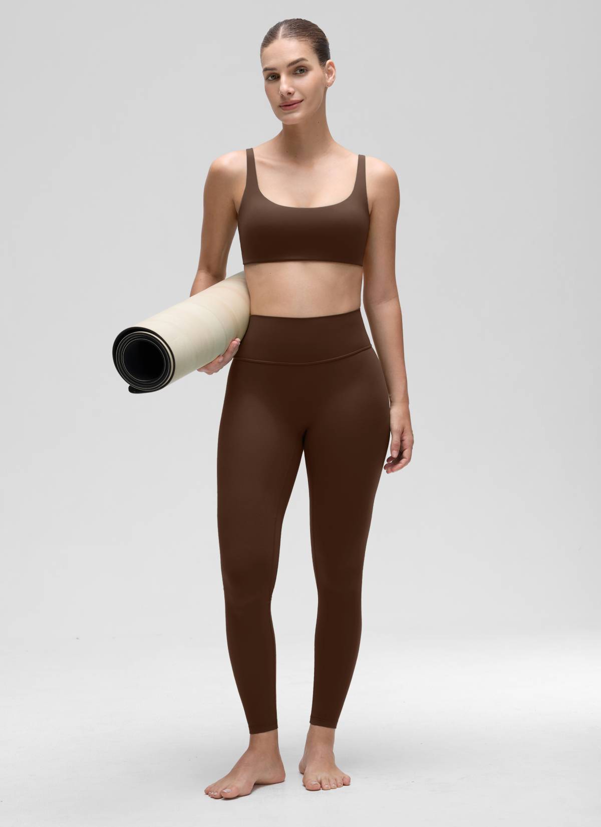 CRZ YOGA Women Butterluxe Square Neck Cami Padded Mini Bra Lava Brown @model_info:Jaynne