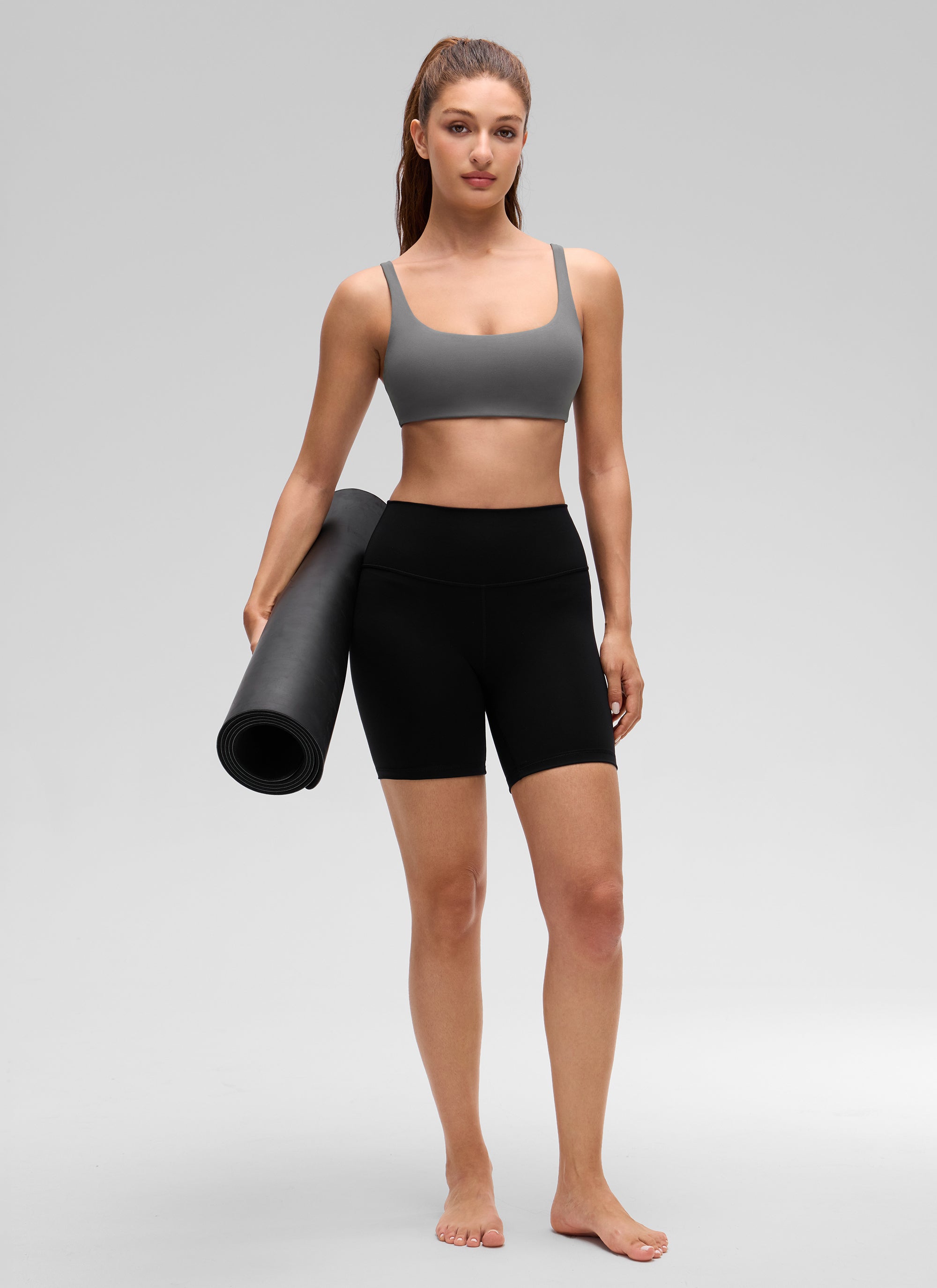 CRZ YOGA Women Butterluxe Square Neck Cami Padded Mini Bra Ash Grey