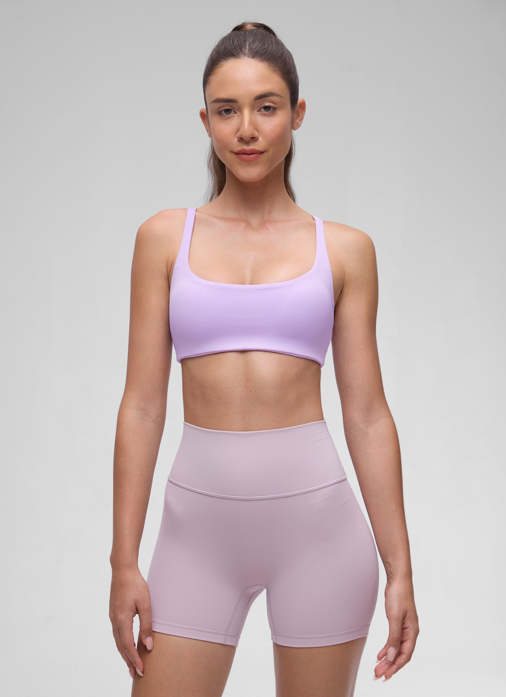 CRZ YOGA Women Butterluxe Square Neck Cami Padded Mini Bra Elfin Purple @model_info:Malisa