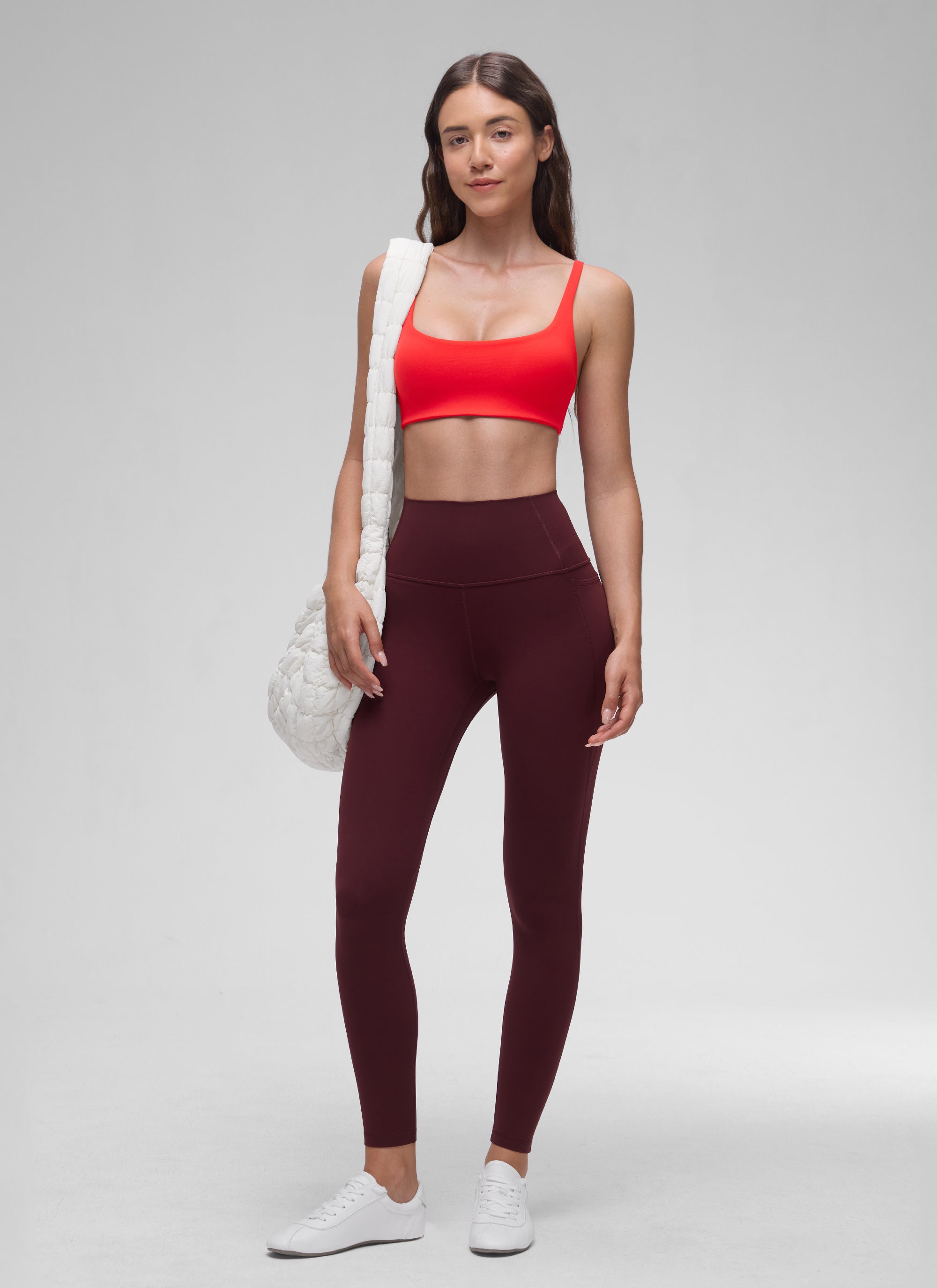 CRZ YOGA Women Butterluxe Square Neck Cami Padded Mini Bra Deep Red