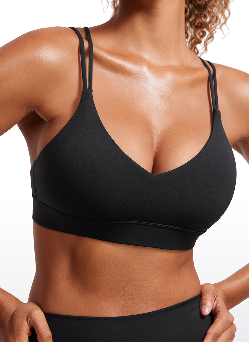 CRZ YOGA Women's Light Support Butterluxe Yoga Bra Strappy back Black