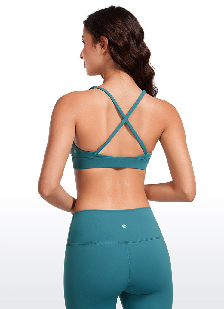 CRZ YOGA Women's Light Support Butterluxe Yoga Bra Strappy back V Neck French Navy