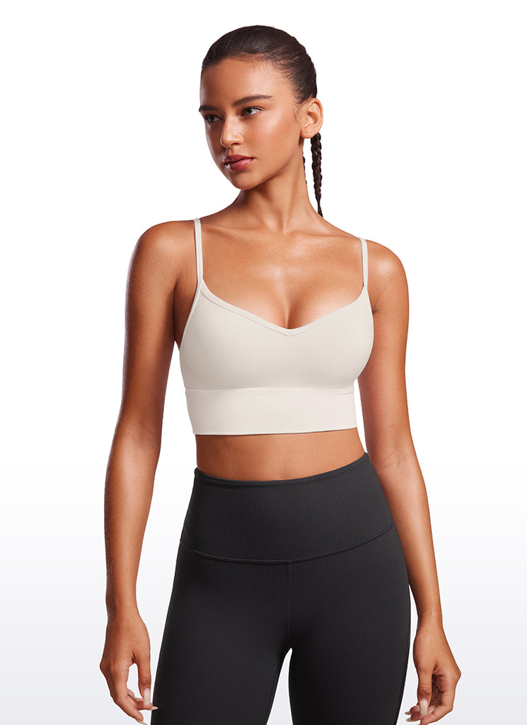 CRZ YOGA Butterluxe Womens V Neck Longline Camisole Yoga Padded Sports Bra White