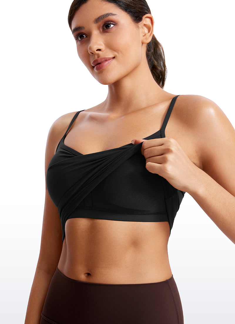 CRZ YOGA Butterluxe Womens V Neck Longline Yoga Padded Sports Bra Black
