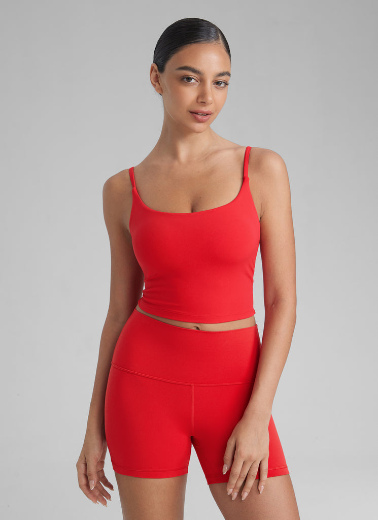 CRZ YOGA Womens Butterlift Scoop Neck U Back Yoga Longline Sports Bra Deep Red