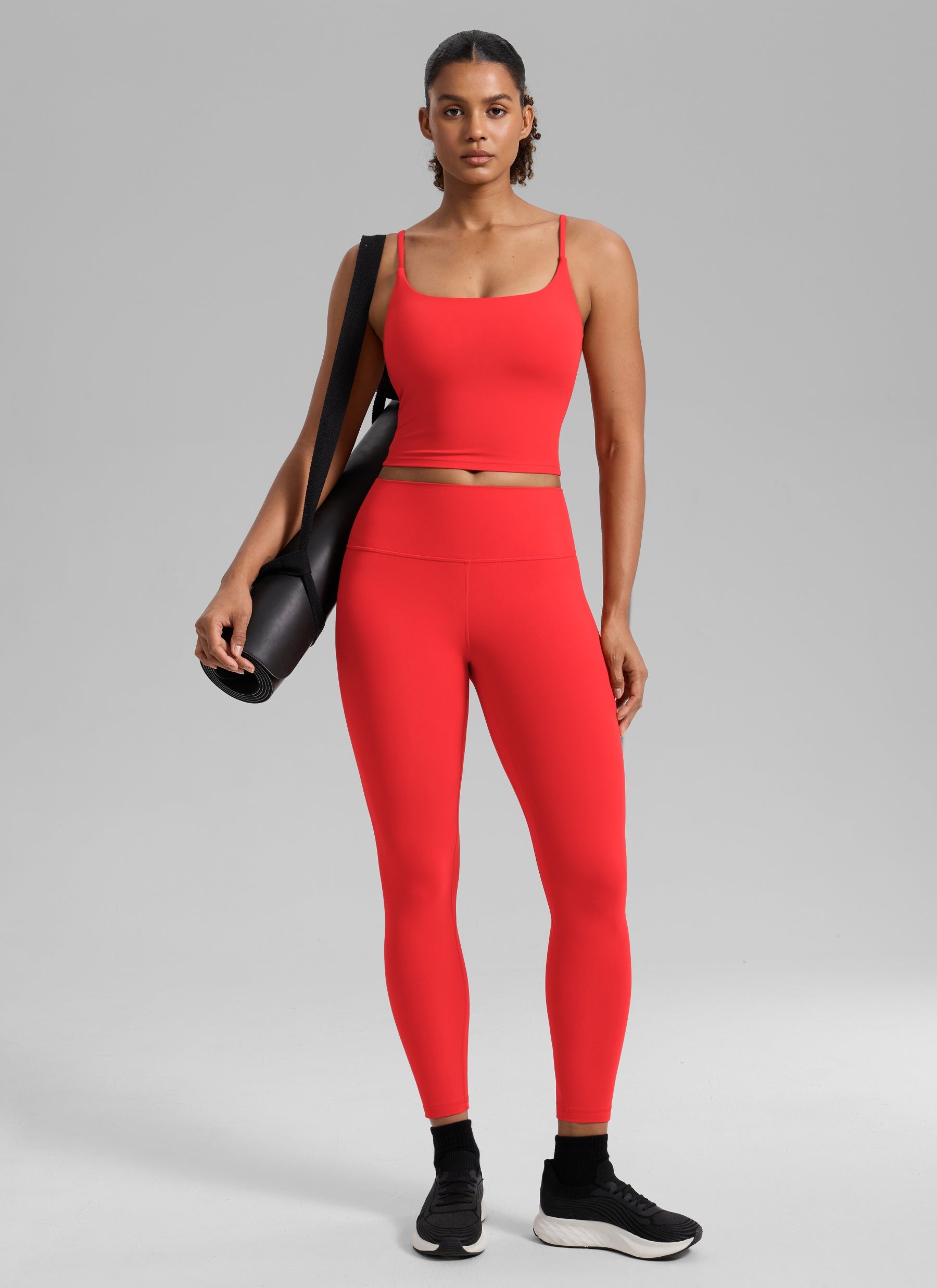 CRZ YOGA Womens Butterlift Scoop Neck U Back Yoga Longline Sports Bra Deep Red