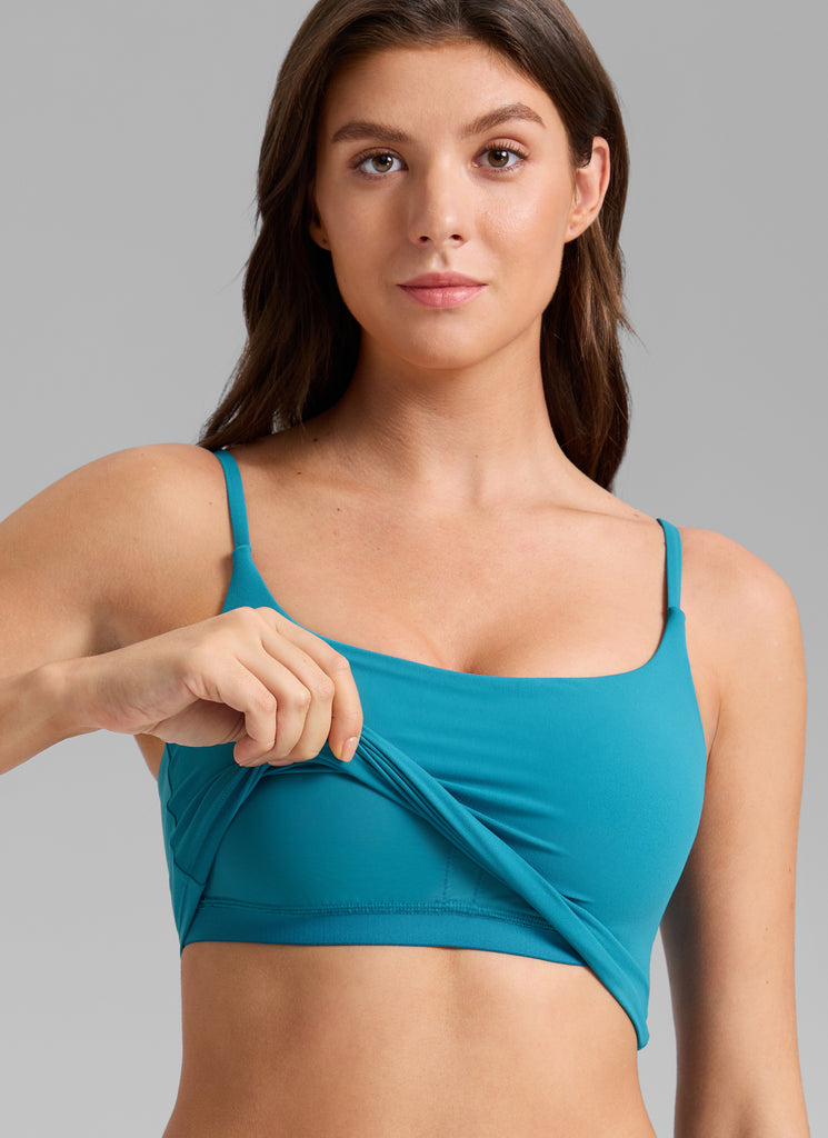 CRZ YOGA Womens Butterlift Scoop Neck U Back Yoga Longline Sports Bra Waves Blue
