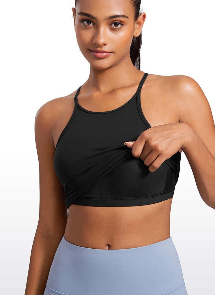 CRZ YOGA Women's Yoga Butterluxe Halter High Neck Padded Tanks Y Back Black