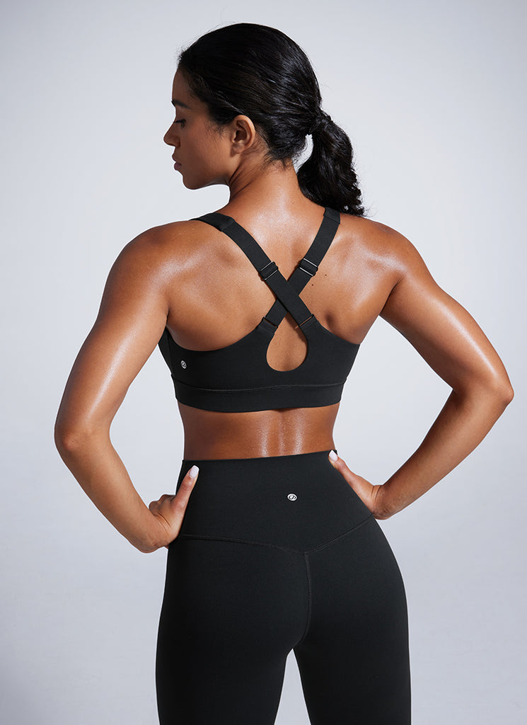 CRZ YOGA Womens Butterbreeze Padded V Neck Sports Bra Training Black