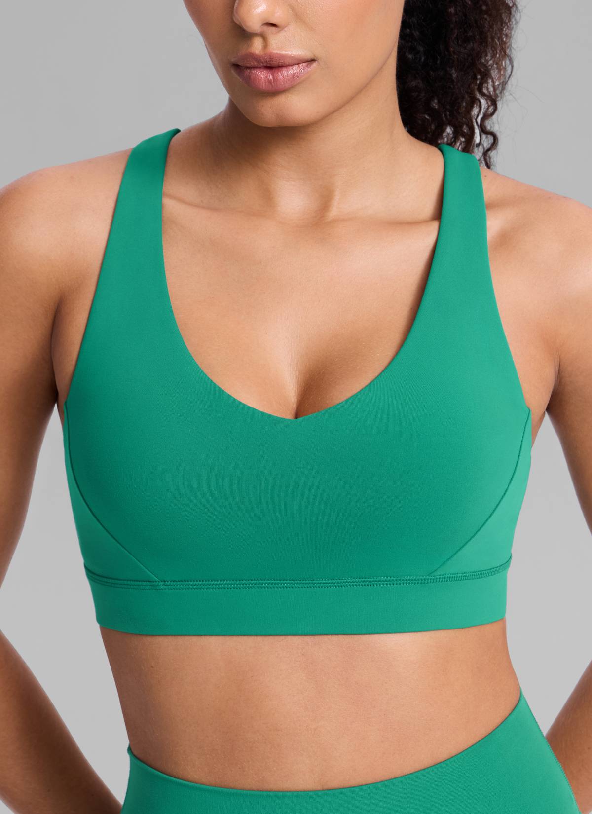 CRZ YOGA Womens Butterbreeze Padded V Neck Sports Bra Training