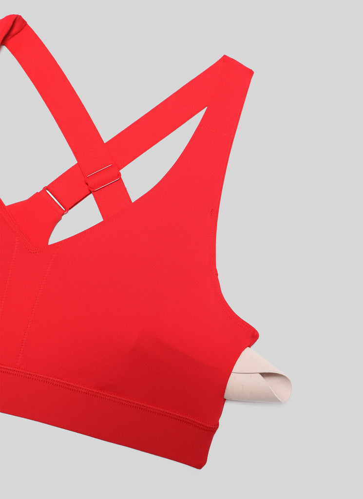 CRZ YOGA Womens Butterbreeze Padded V Neck Sports Bra Training Deep Red