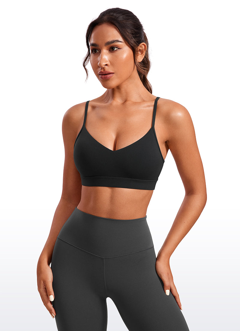 CRZ YOGA Butterluxe Womens V Neck Camisole Yoga Padded Sports Bra Strawberry Pink