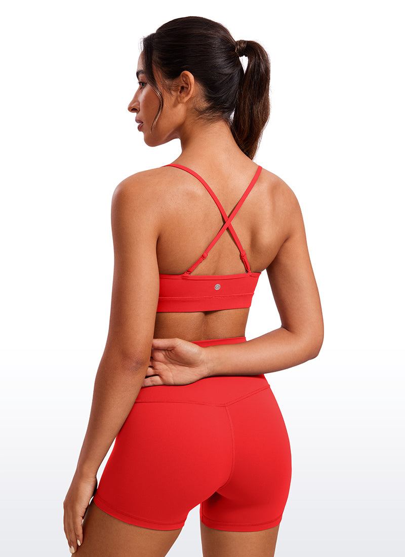 CRZ YOGA Butterluxe Womens V Neck Camisole Yoga Padded Sports Bra Deep Red
