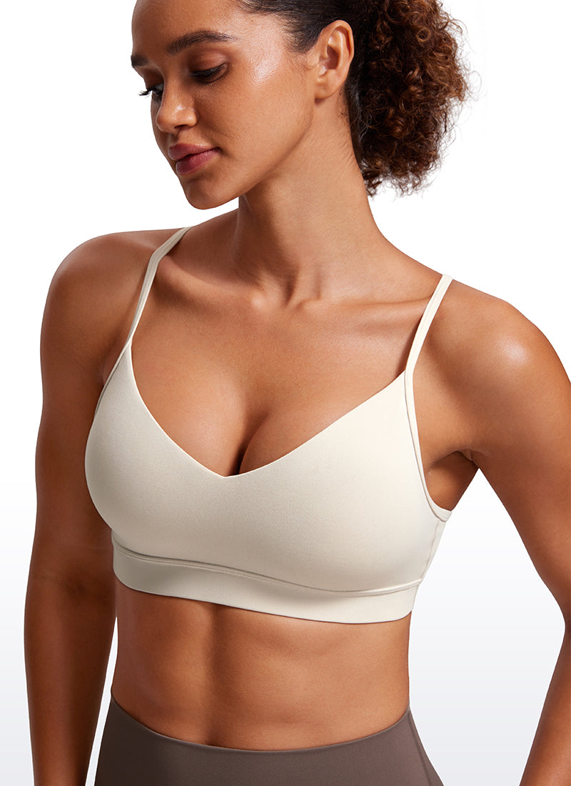 CRZ YOGA Butterluxe Womens V Neck Camisole Yoga Padded Sports Bra Mojave Tan