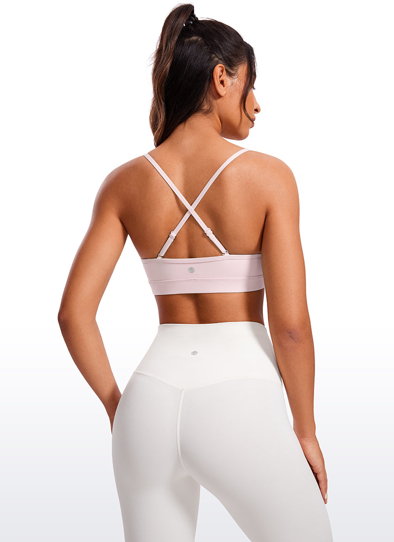 CRZ YOGA Butterluxe Womens V Neck Camisole Yoga Padded Sports Bra Strawberry Pink