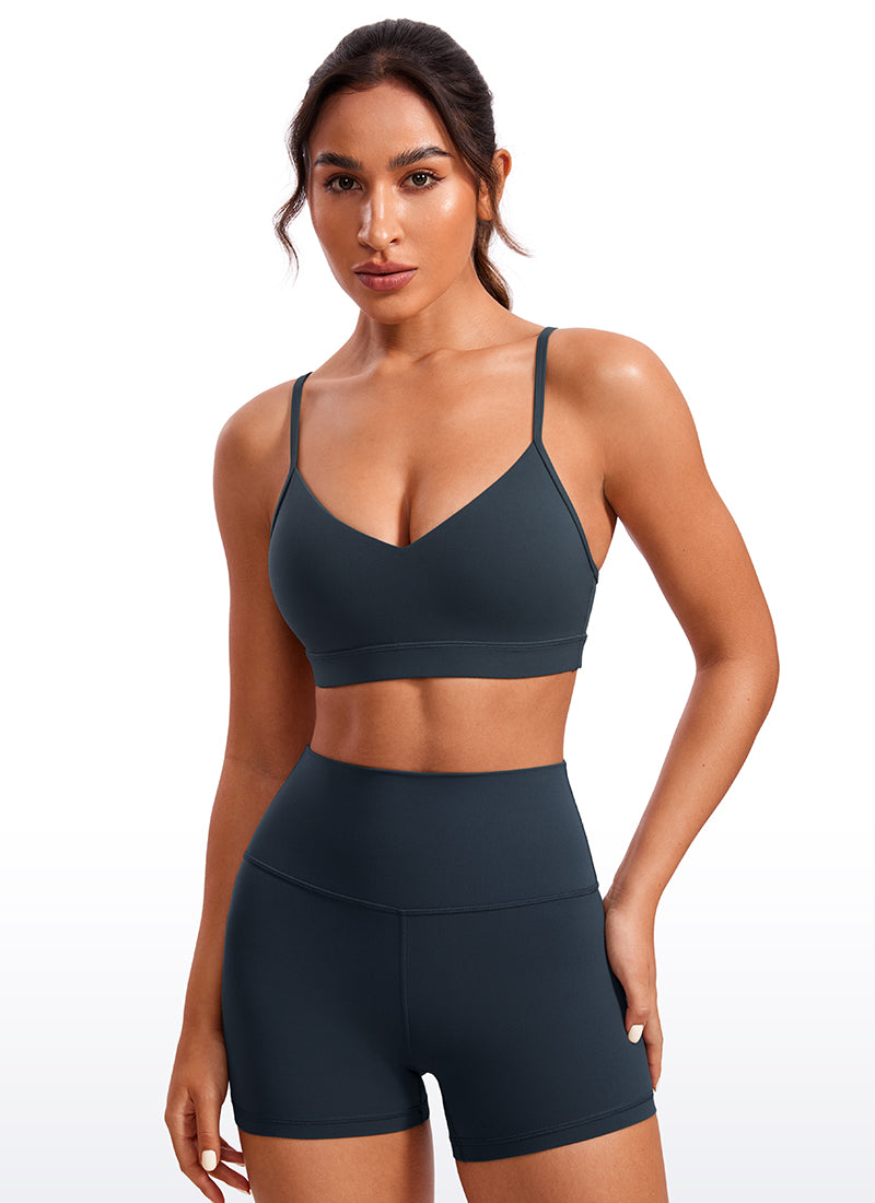 CRZ YOGA Butterluxe Womens V Neck Camisole Yoga Padded Sports Bra True Navy