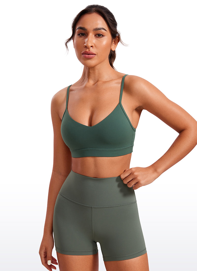 CRZ YOGA Butterluxe Womens V Neck Camisole Yoga Padded Sports Bra Dark Forest Green