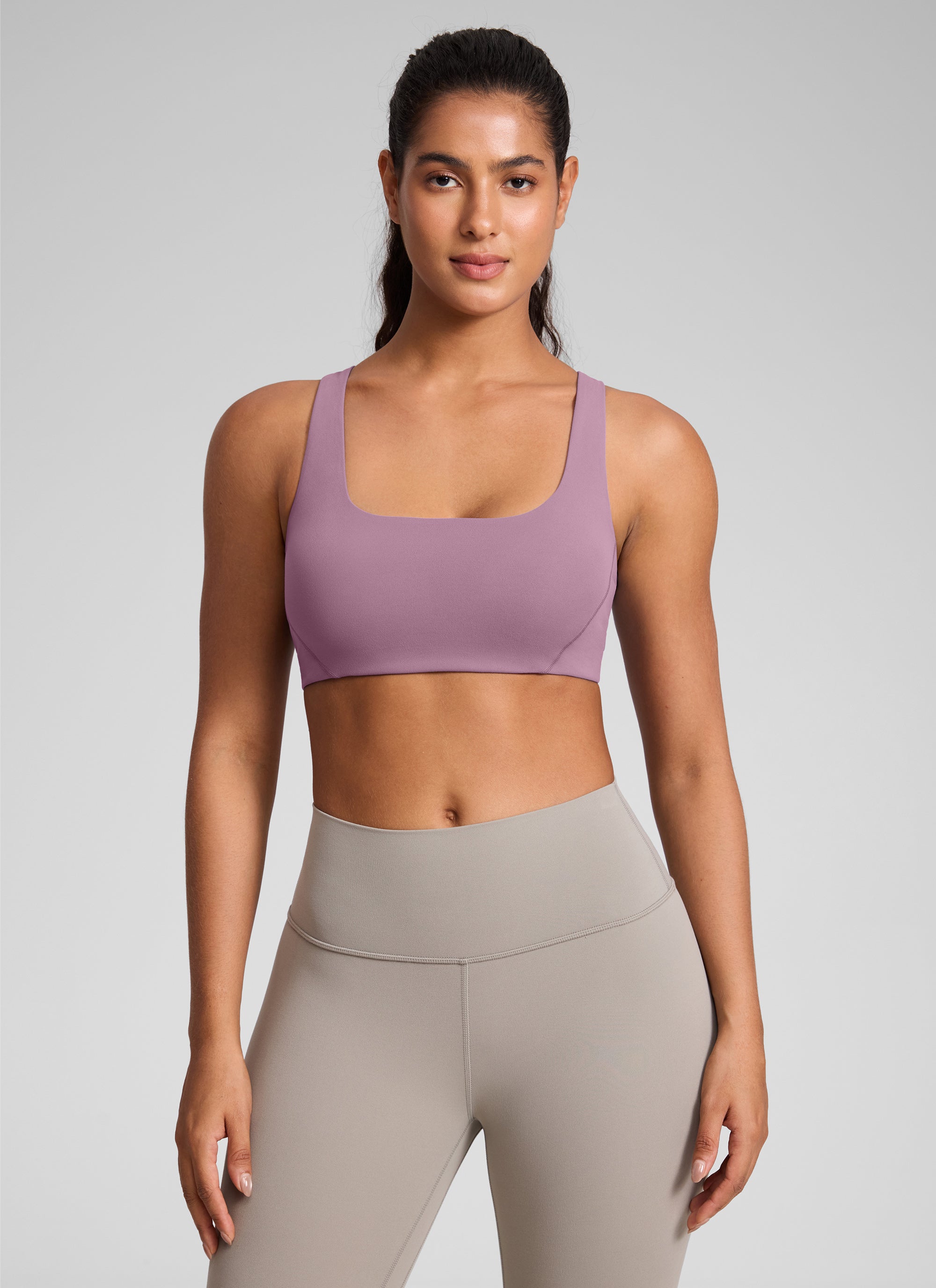 CRZ YOGA Womens Butterlift Double Lined Square Neck Yoga Sports Bra Hot Fudge Brown
