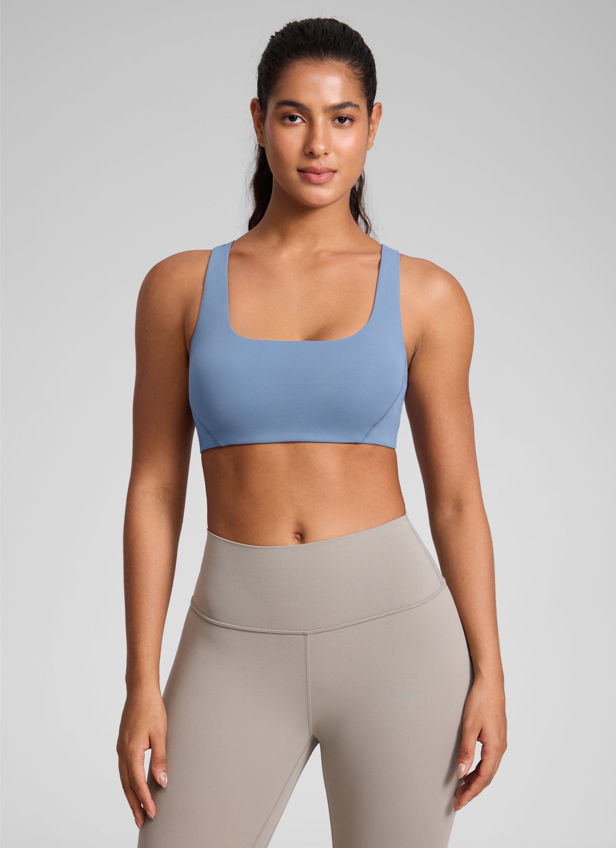 CRZ YOGA Womens Butterlift Double Lined Square Neck Yoga Sports Bra Legend Green
