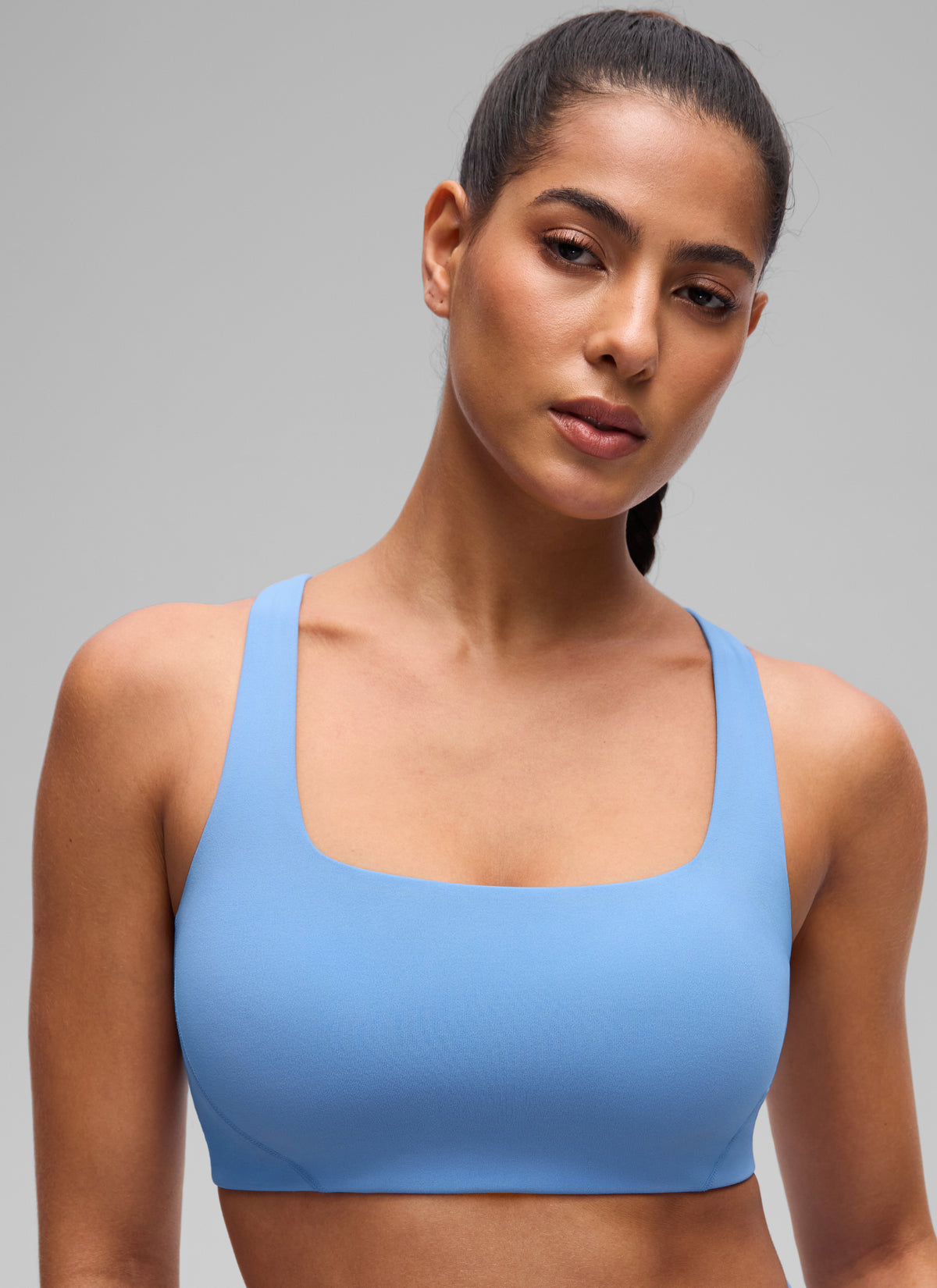 CRZ YOGA Womens Butterlift Double Lined Square Neck Yoga Sports Bra Party Blue @model_info:C
