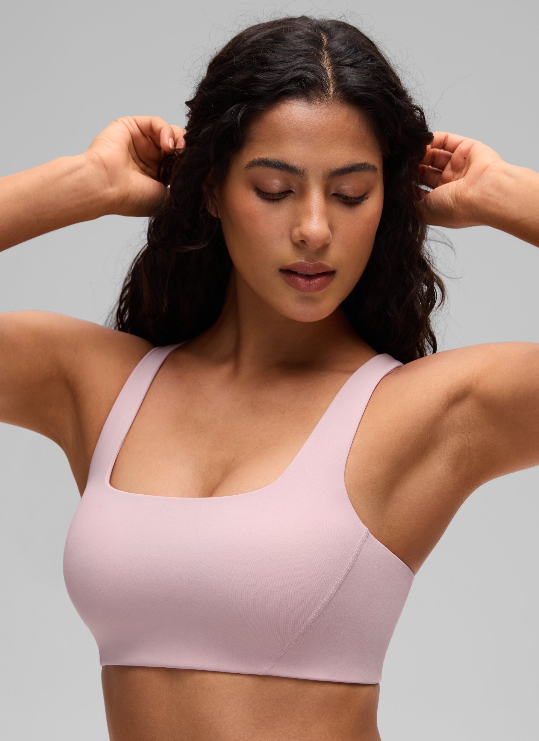 CRZ YOGA Womens Butterlift Double Lined Square Neck Yoga Sports Bra Pink Haze @model_info:C