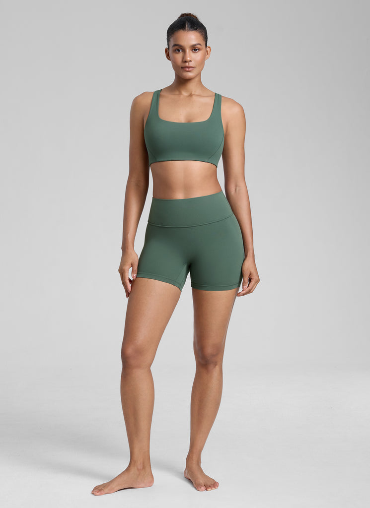 CRZ YOGA Womens Butterlift Double Lined Square Neck Yoga Sports Bra Dark Forest Green