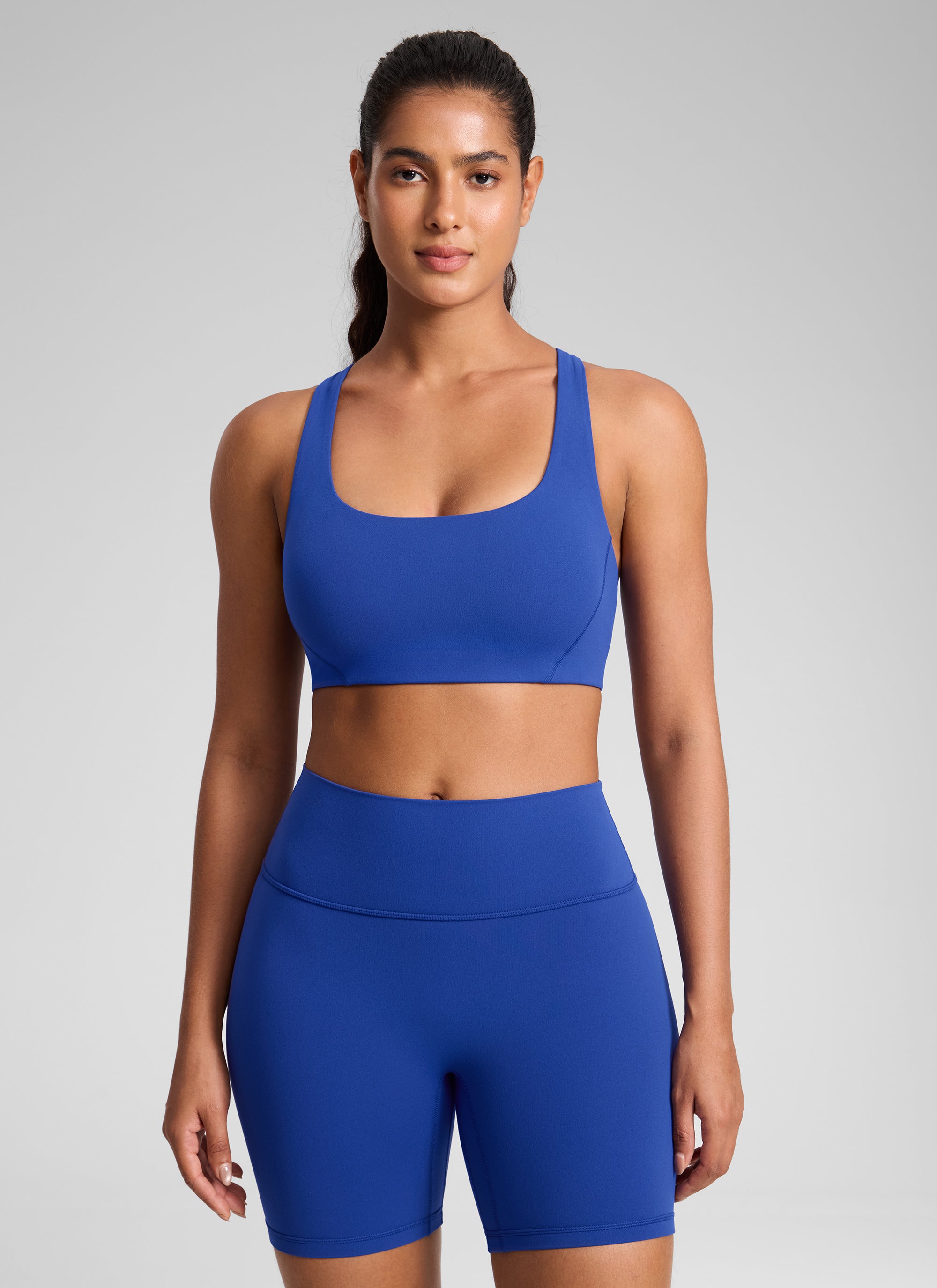 CRZ YOGA Womens Butterlift Double Lined Square Neck Yoga Sports Bra Waves Blue @model_info:C