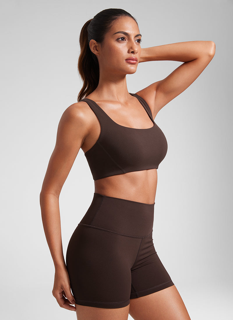 CRZ YOGA Womens Butterlift Double Lined Square Neck Yoga Sports Bra Waves Blue
