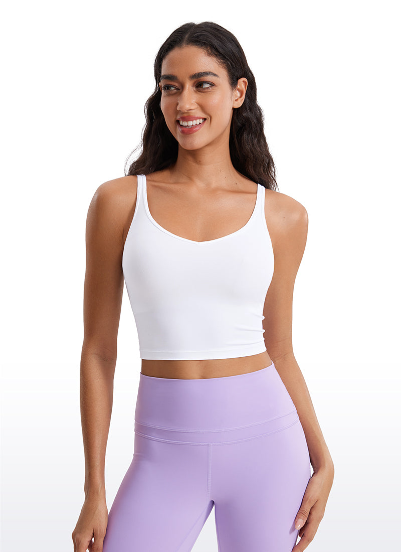 CRZ YOGA Butterluxe-Light Womens V Neck Longline Yoga Padded Sports Bra White