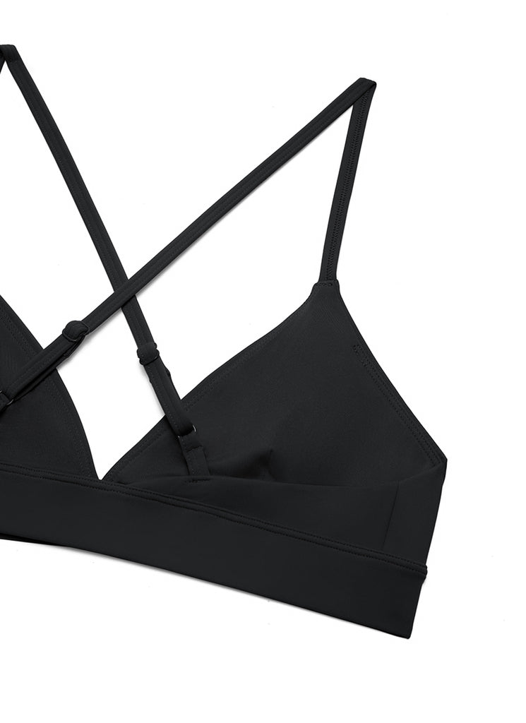 CRZ YOGA Women's Light Support Yoga Bra Cross back Triangle Bra Black