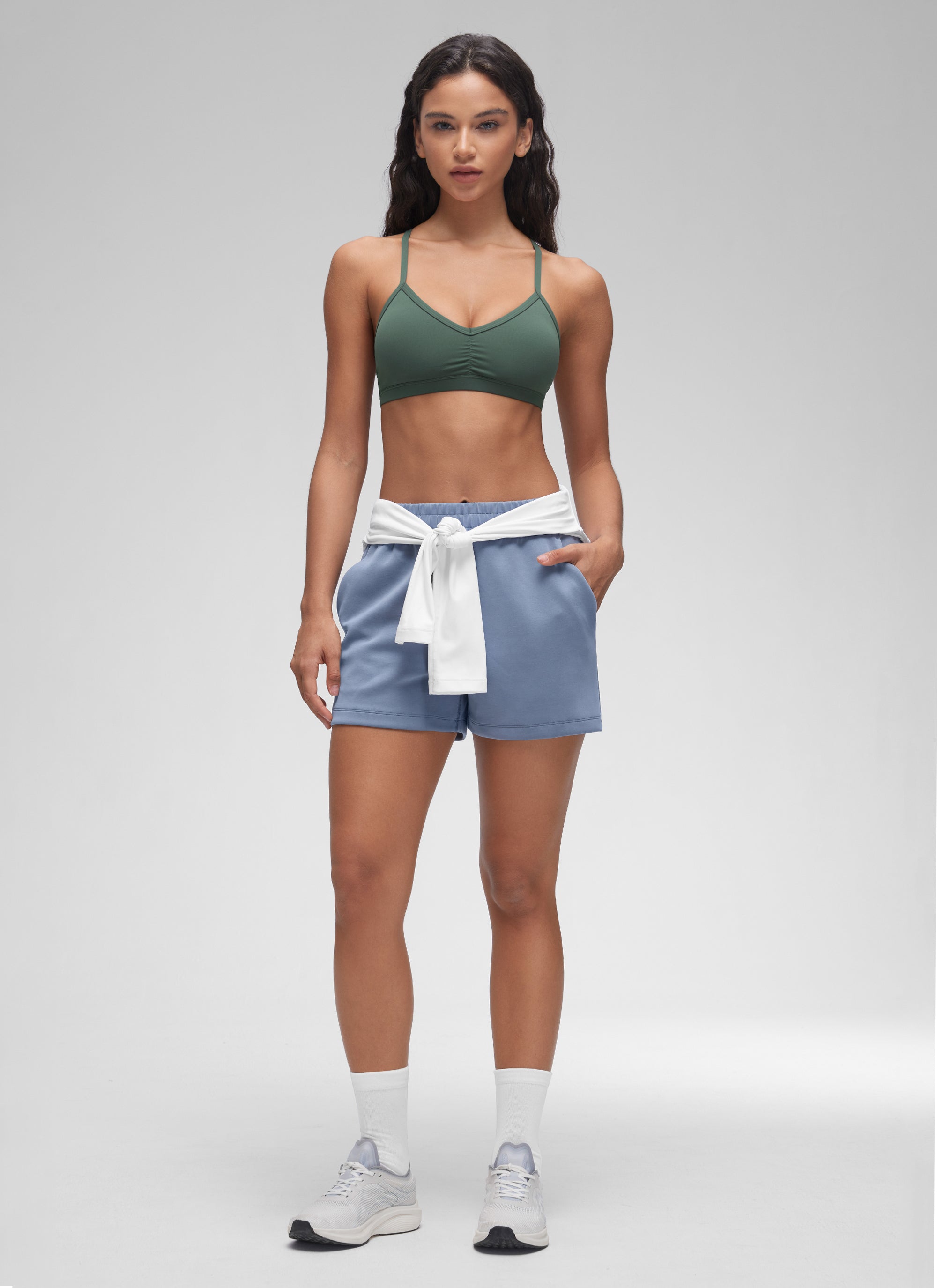 CRZ YOGA Butterluxe Womens Ruched V Neck Yoga Padded Sports Bra