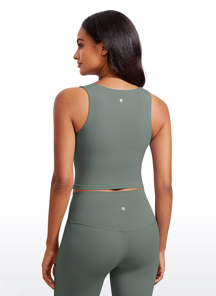 CRZ YOGA Butterluxe Women Longline Square Neck Sport Built in Bra Tank True Navy