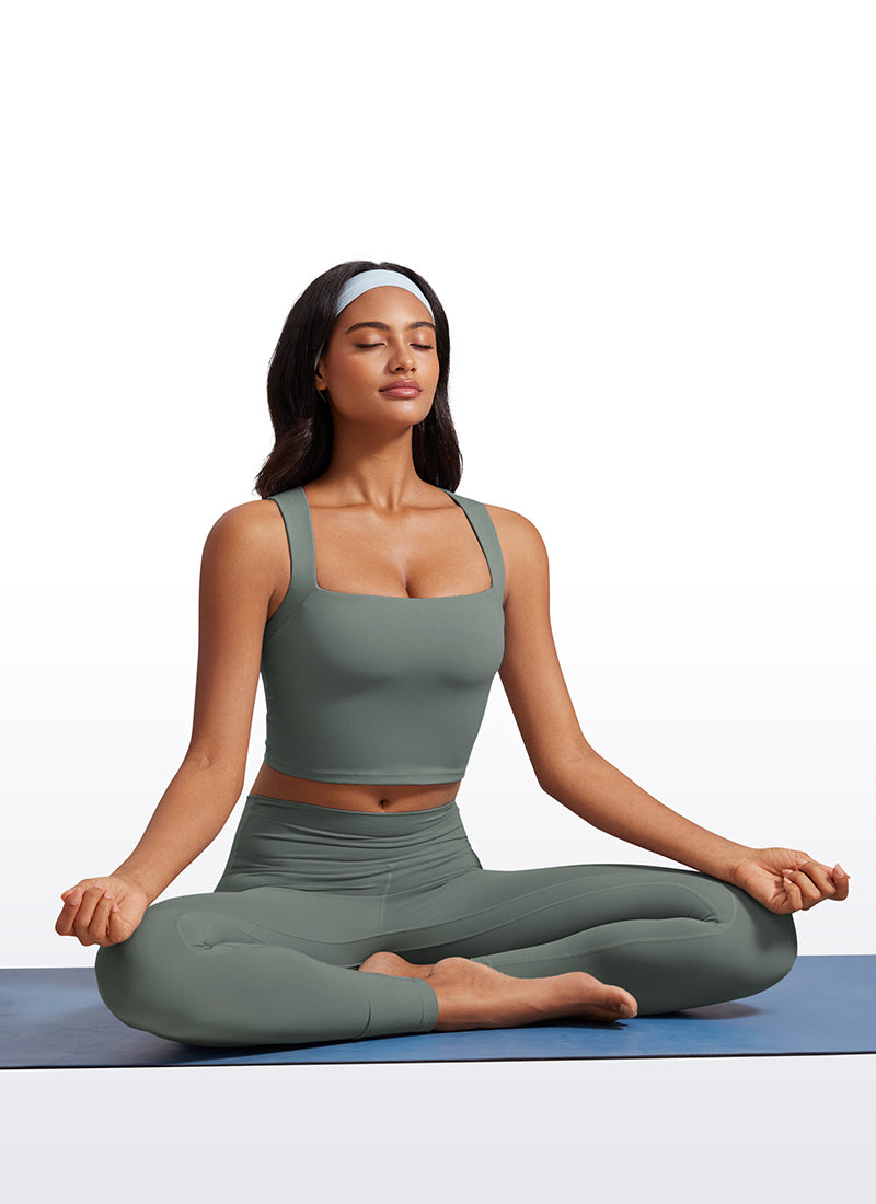 CRZ YOGA Butterluxe Women Longline Square Neck Sport Built in Bra Tank True Navy