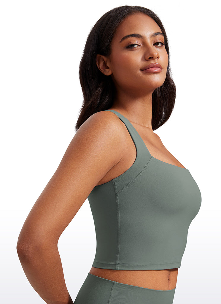 CRZ YOGA Butterluxe Women Longline Square Neck Sport Built in Bra Tank True Navy