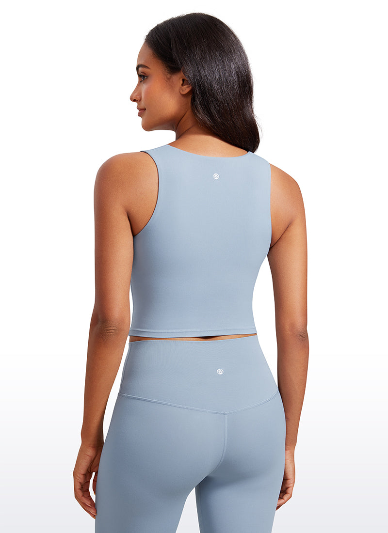CRZ YOGA Butterluxe Women Longline Square Neck Sport Built in Bra Tank Grey Sage