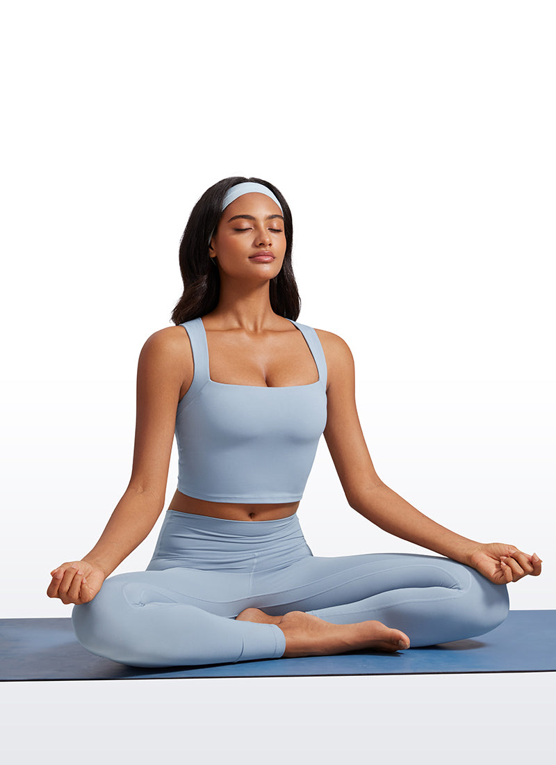 CRZ YOGA Butterluxe Women Longline Square Neck Sport Built in Bra Tank Grey Sage