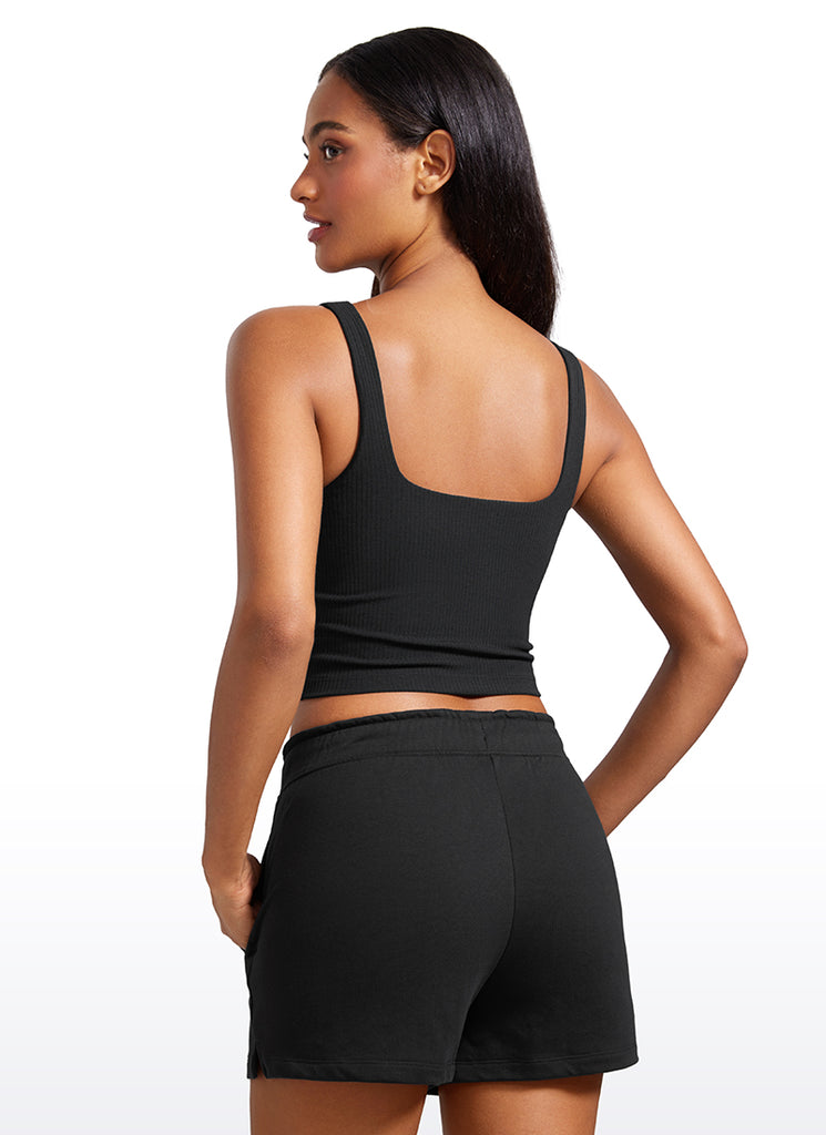 CRZ YOGA Women Longline Square Neck Padded Yoga Crop Tank Top Black