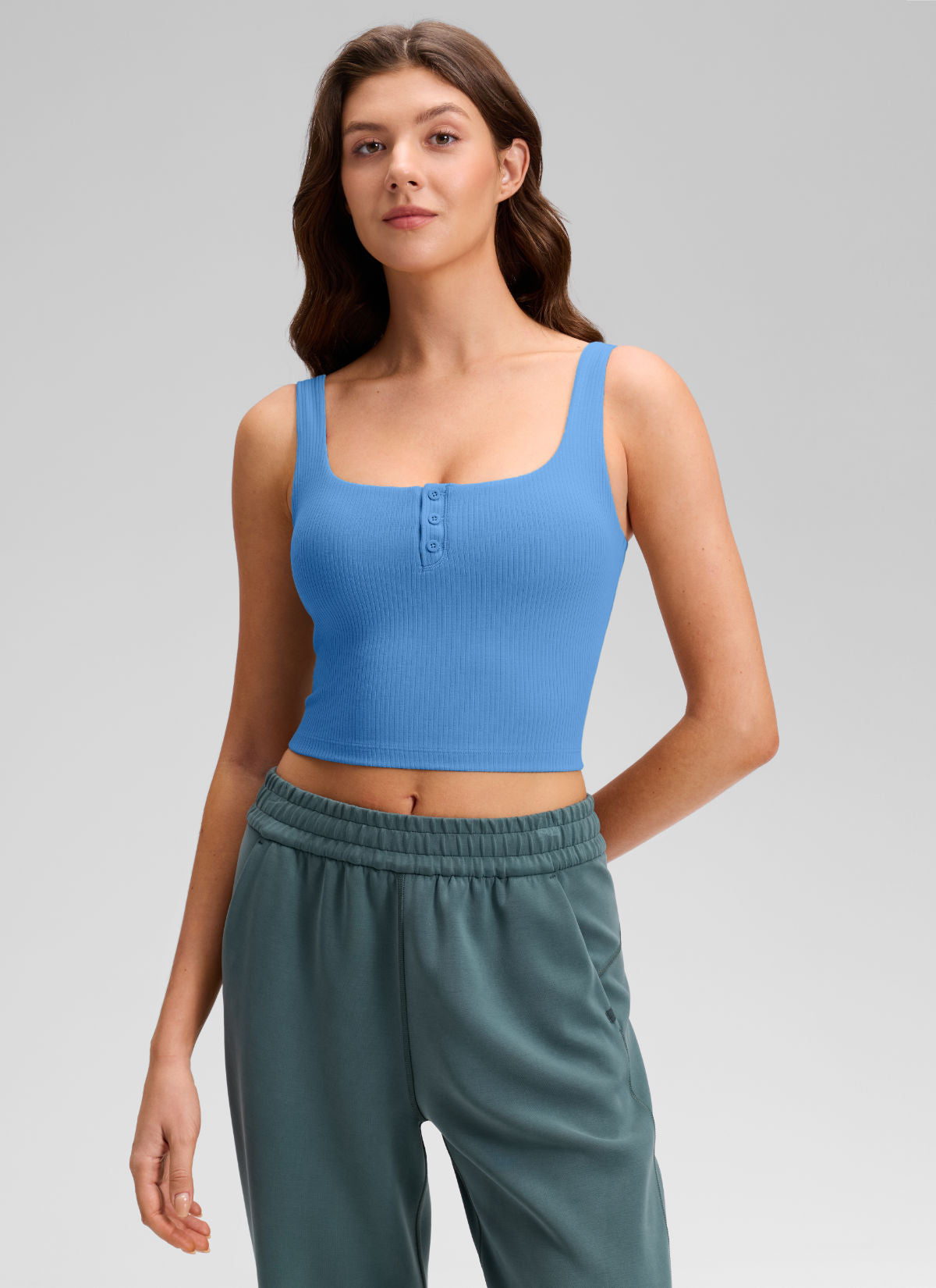 CRZ YOGA Women Longline Square Neck Padded Yoga Crop Tank Top