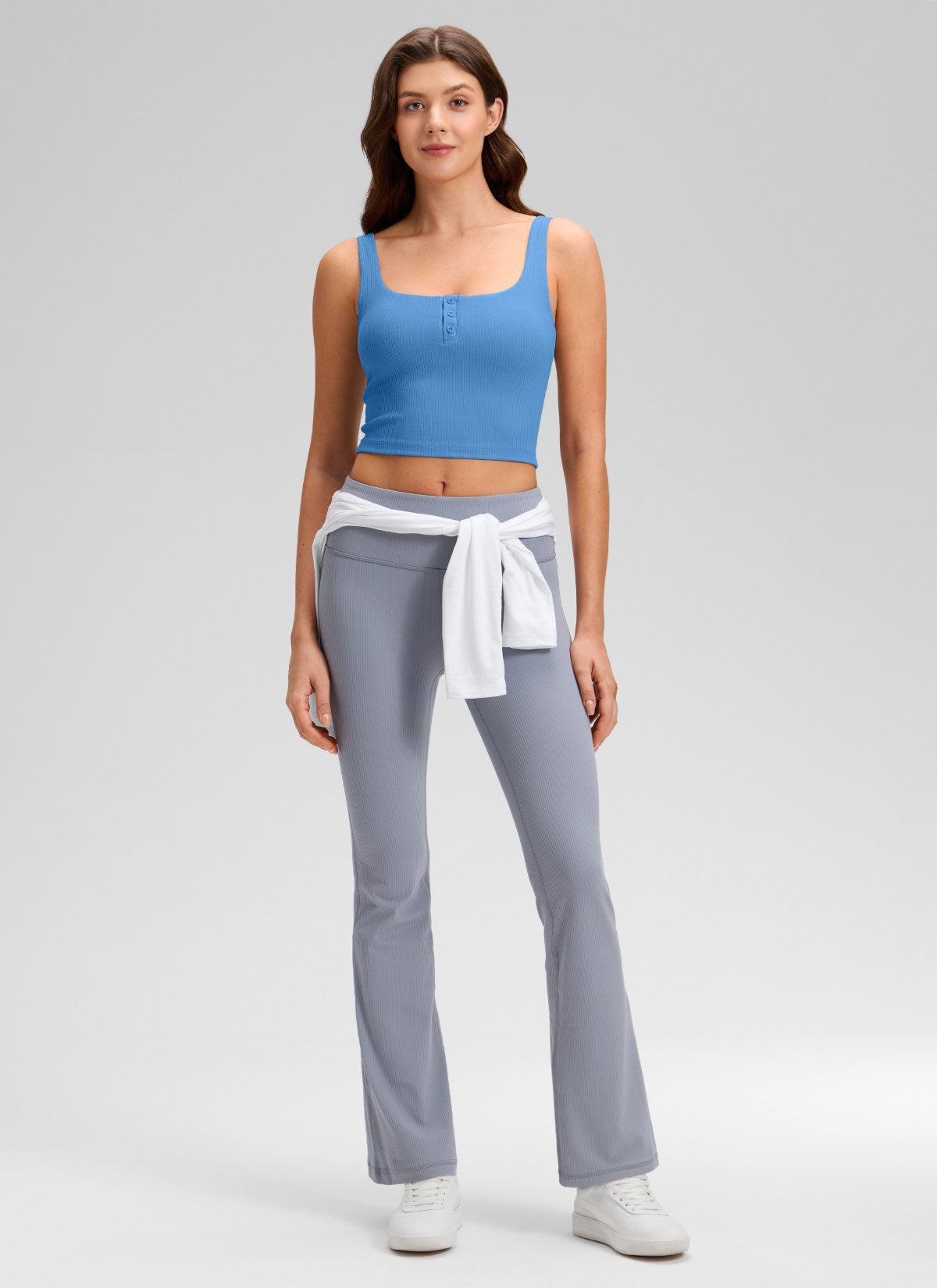 CRZ YOGA Women Longline Square Neck Padded Yoga Crop Tank Top