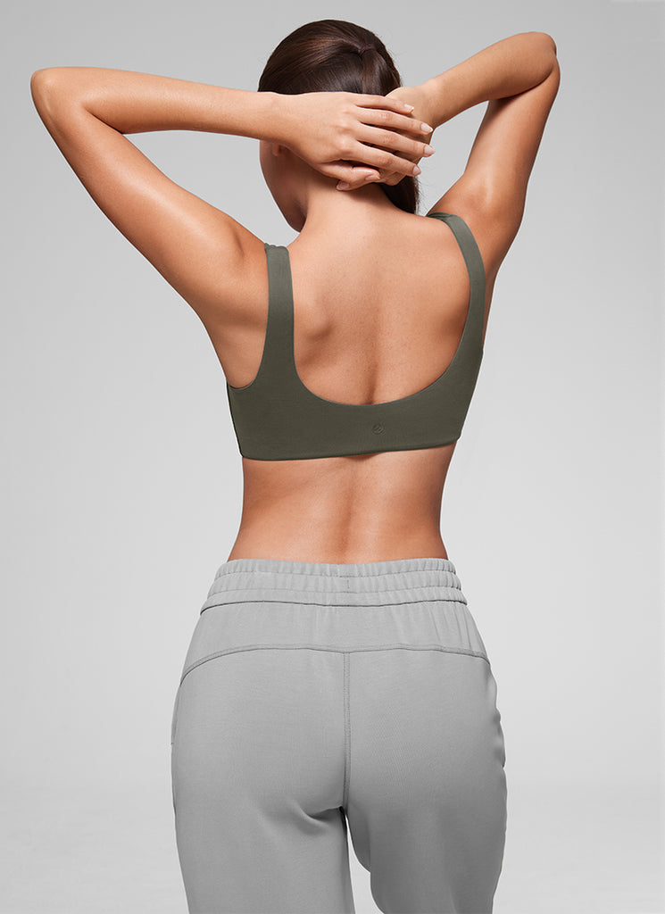 CRZ YOGA Women's Softhold Wireless Double Lined U Back Everyday Bra Light Army Green