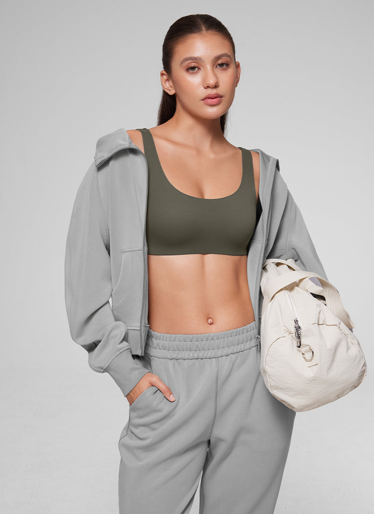 CRZ YOGA Women's Softhold Wireless Double Lined U Back Everyday Bra Light Army Green