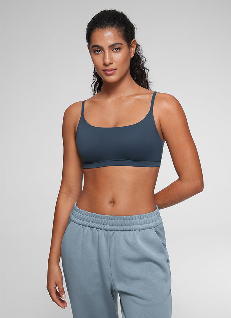 CRZ YOGA Women's Softhold Wireless Scoop Neck  Everyday Bra Adjustable Deep Red