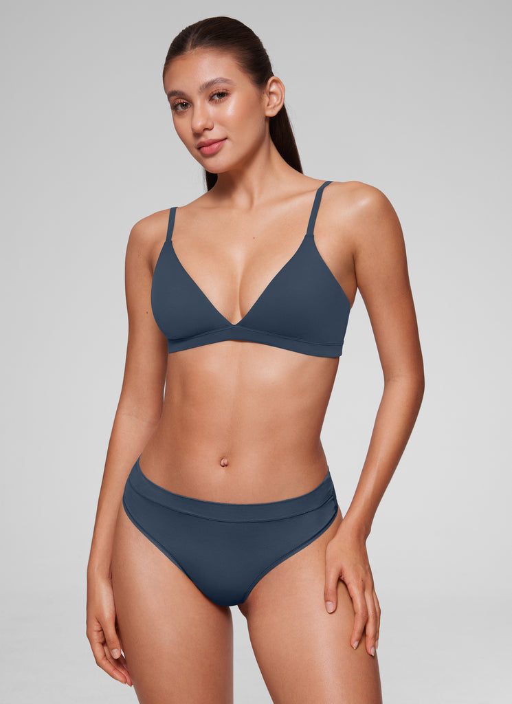 CRZ YOGA Softhold Womens Double Lined Wireless Triangle Bralette Milky White