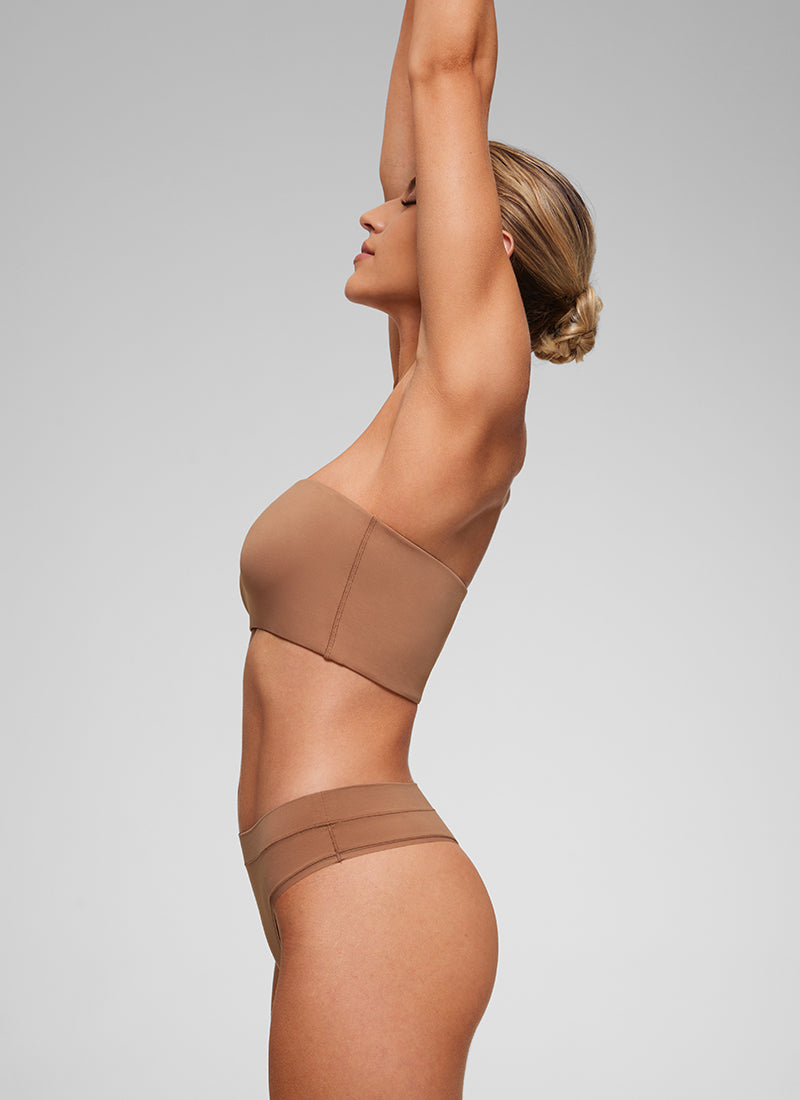 CRZ YOGA Women Softhold Double Lined Strapless Wireless  Bralettes Gravel Beige