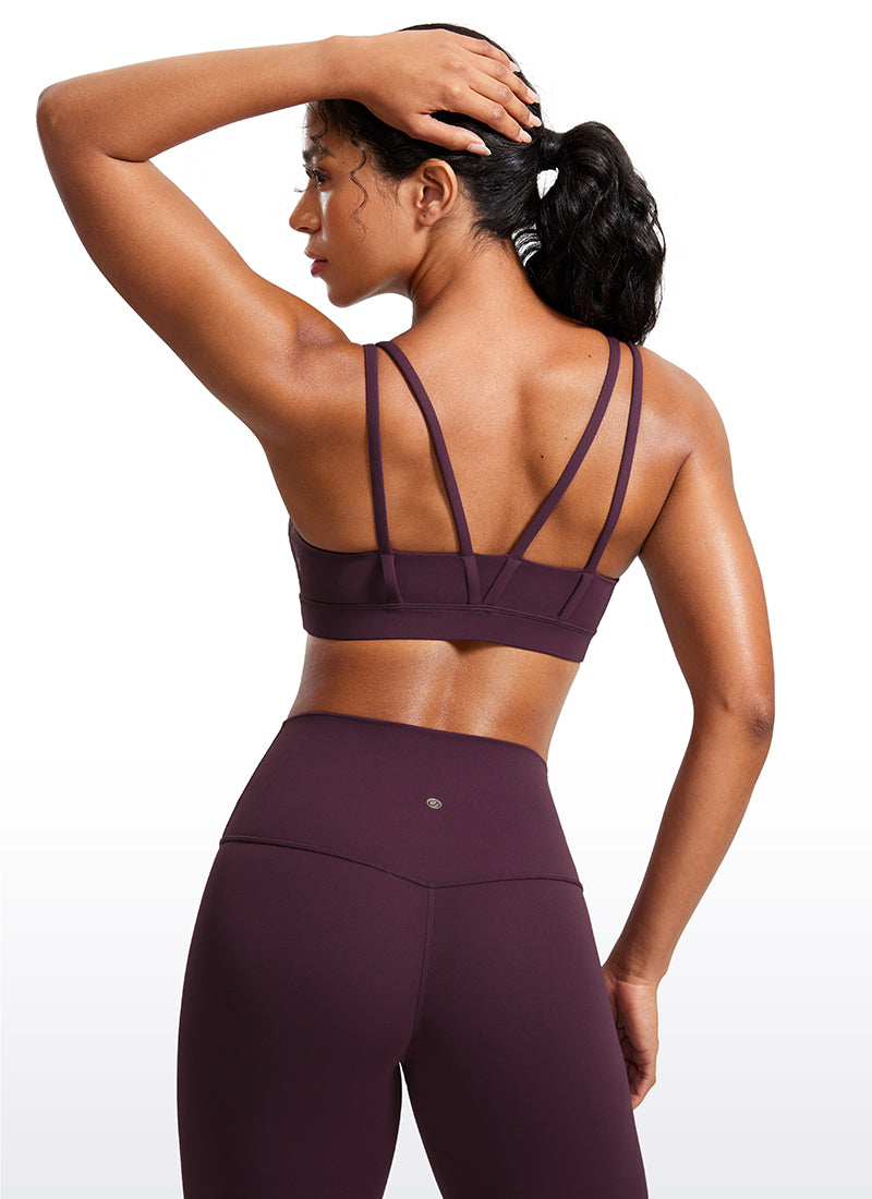 CRZ YOGA Women's Yoga Molded Cup Butterluxe Strappy Bra V Neck Deep Red