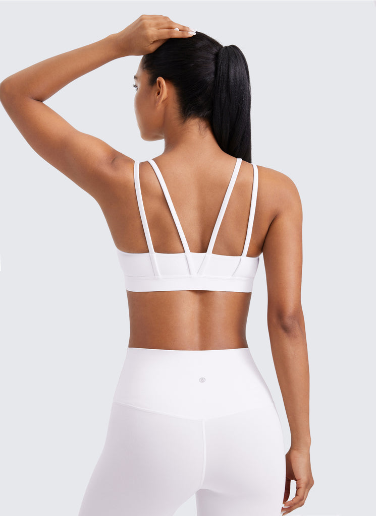 CRZ YOGA Women's Yoga Molded Cup Butterluxe Strappy Bra V Neck Black