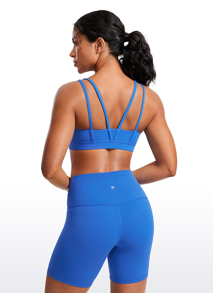 CRZ YOGA Women's Yoga Molded Cup Butterluxe Strappy Bra V Neck Sparkle Blue